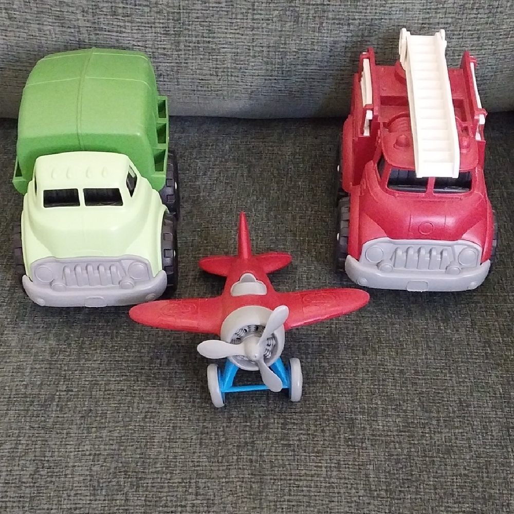 Green Toys Vehicle Set - Fire Truck, Garbage Truck, Airplane